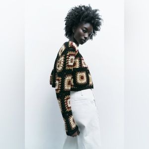 ZARA CROTCHET KNIT CARDIGAN MULTICOLORED